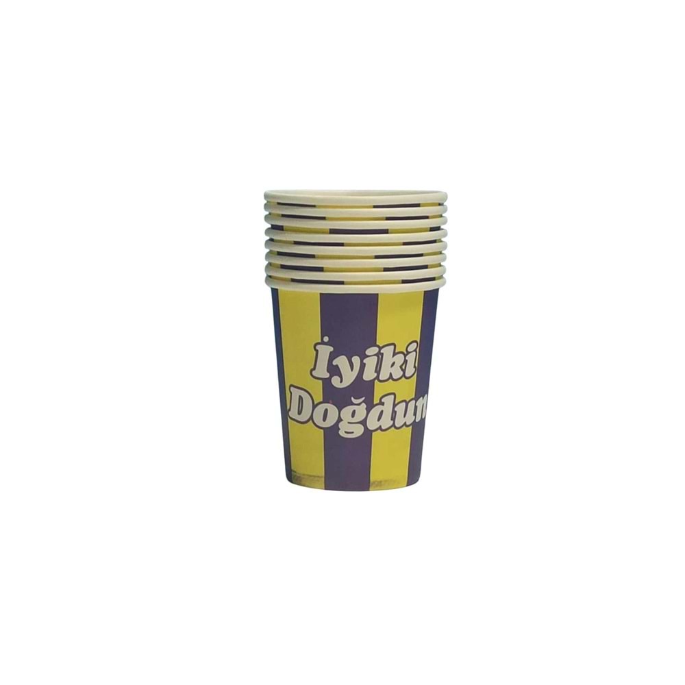 KARTON BARDAK - SARI LACİVERT - 8 OZ - 8 Lİ