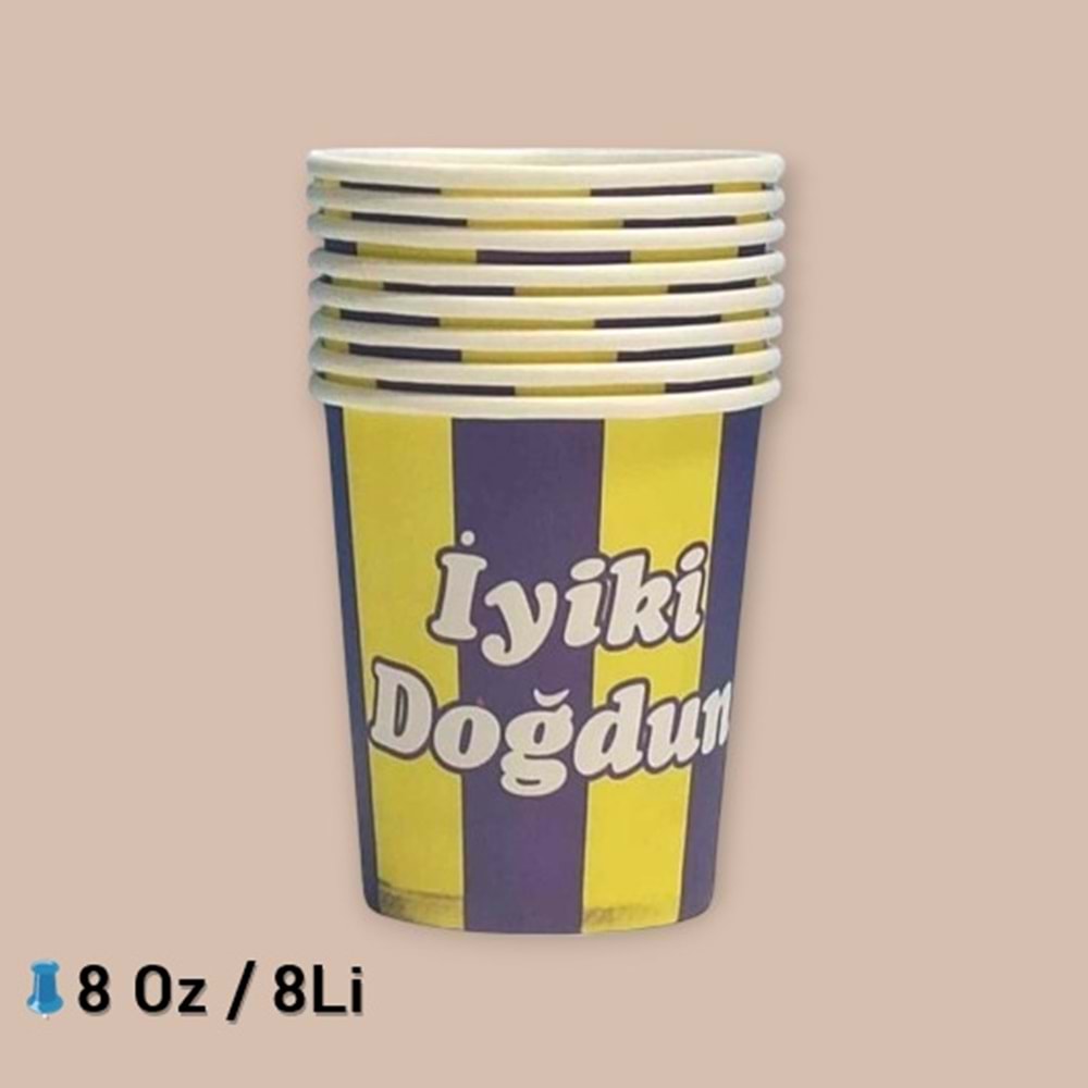 KARTON BARDAK - SARI LACİVERT - 8 OZ - 8 Lİ