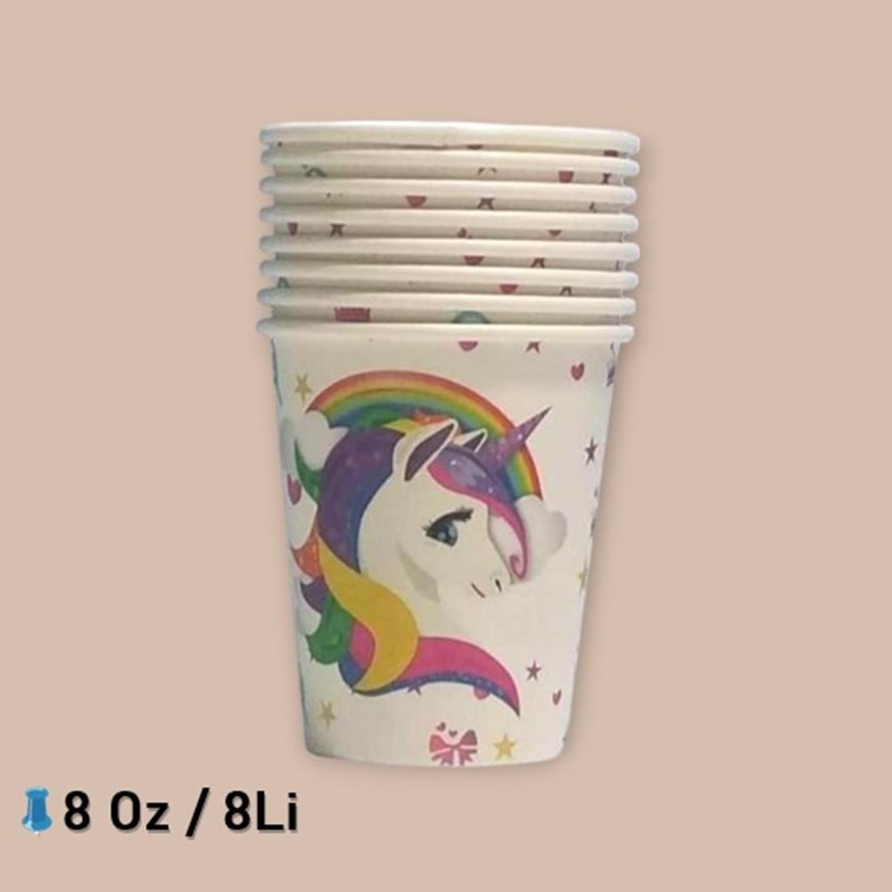KARTON BARDAK - UNİCORN - 8 OZ - 8 Lİ