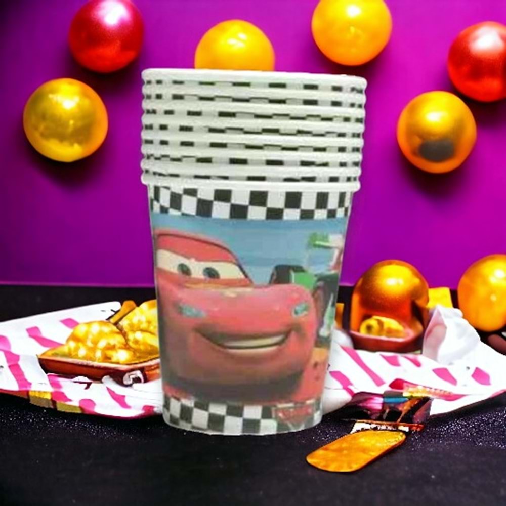 KARTON BARDAK - CARS - 8 OZ - 8 Lİ
