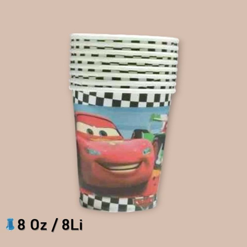KARTON BARDAK - CARS - 8 OZ - 8 Lİ
