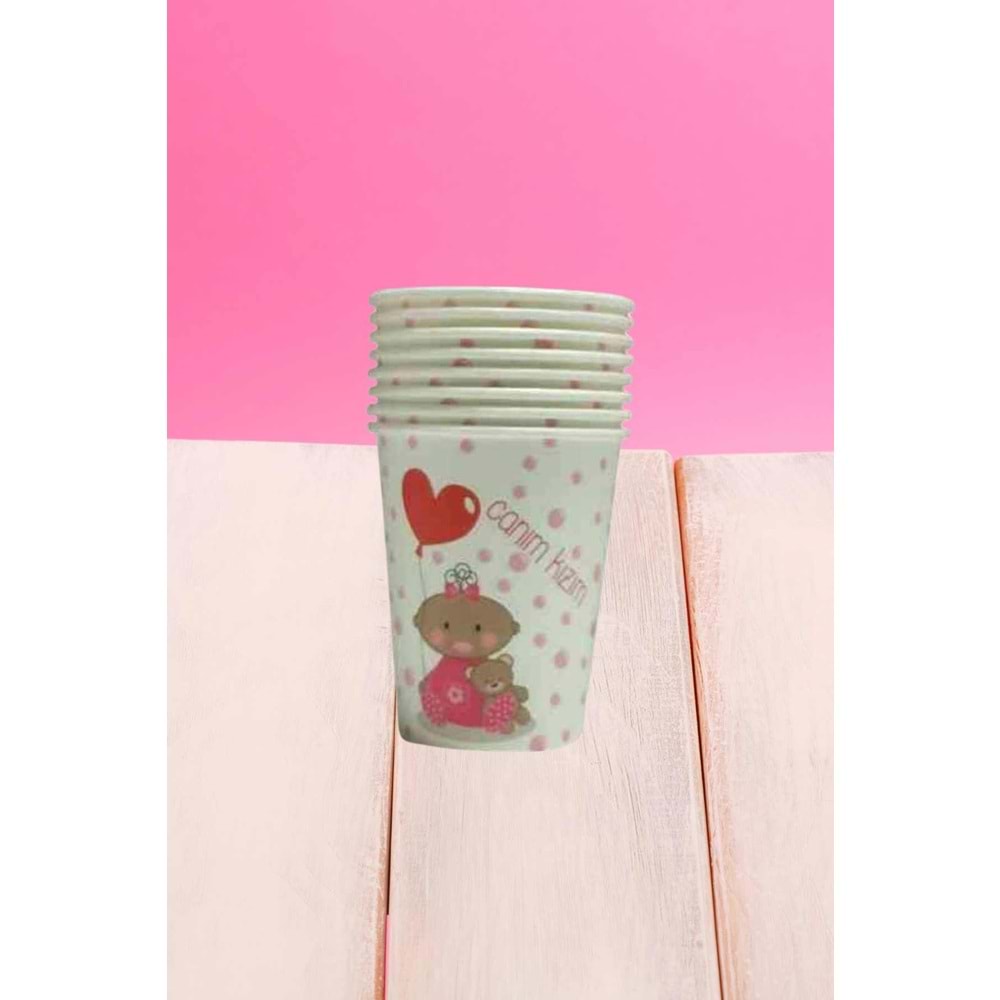 KARTON BARDAK - CANIM KIZIM PEMBE PUANTİYELİ - 8 OZ - 8 Lİ