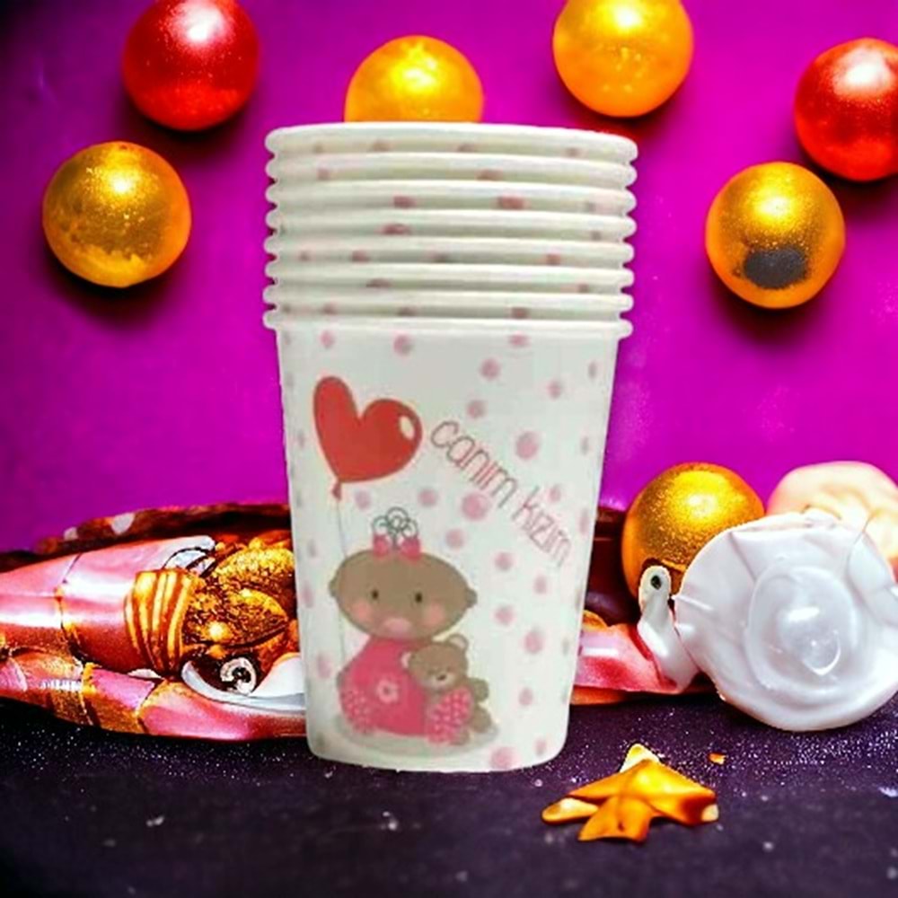 KARTON BARDAK - CANIM KIZIM PEMBE PUANTİYELİ - 8 OZ - 8 Lİ