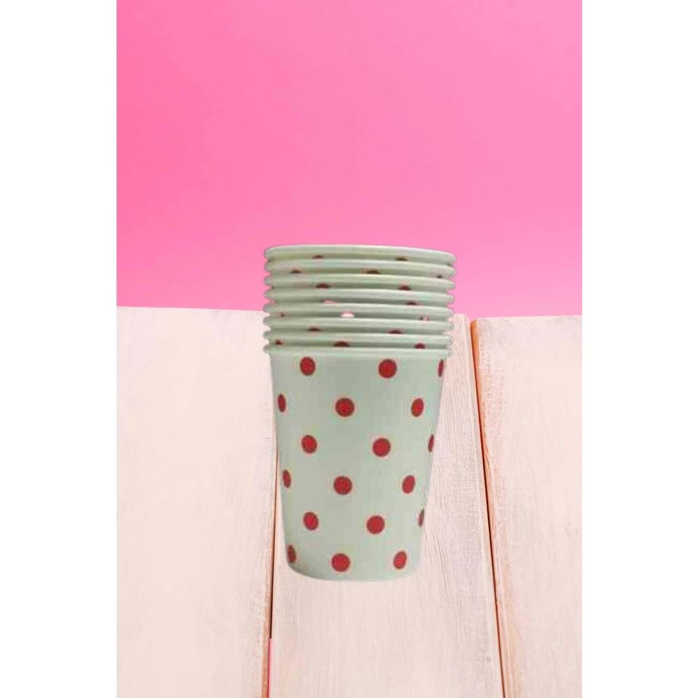 KARTON BARDAK - BEYAZ KIRMIZI PUANTİYELİ - 8 OZ - 8 Lİ