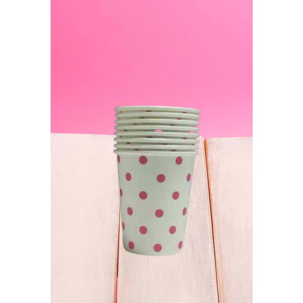 KARTON BARDAK - BEYAZ PEMBE PUANTİYELİ - 8 OZ - 8 Lİ
