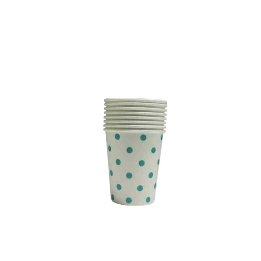 KARTON BARDAK - BEYAZ TURKUAZ PUANTİYELİ - 8 OZ - 8 Lİ