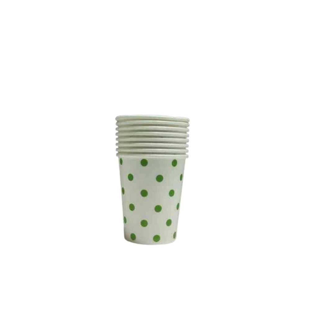 KARTON BARDAK - BEYAZ YEŞİL PUANTİYELİ - 8 OZ - 8 Lİ