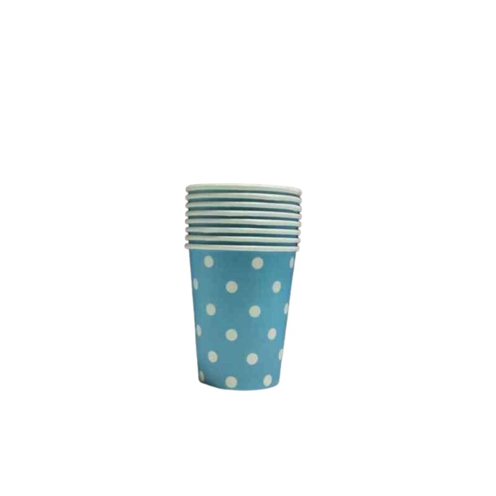 KARTON BARDAK - MAVİ BEYAZ PUANTİYELİ - 8 OZ - 8 Lİ