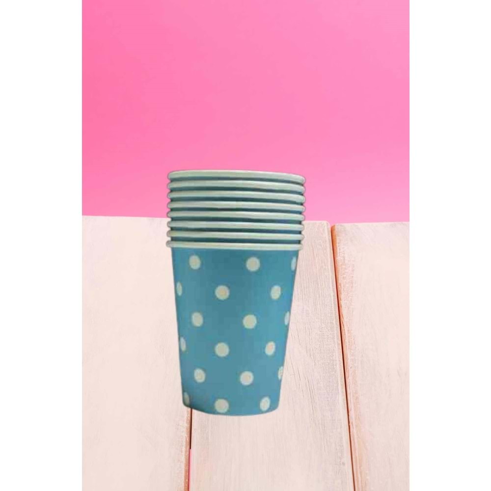 KARTON BARDAK - MAVİ BEYAZ PUANTİYELİ - 8 OZ - 8 Lİ