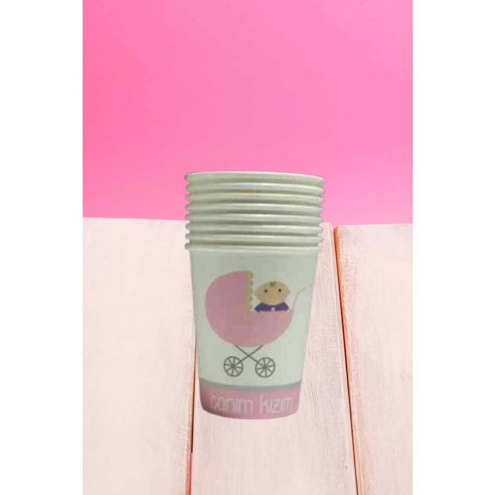 KARTON BARDAK - CANIM KIZIM PEMBE - 8 OZ - 8 Lİ