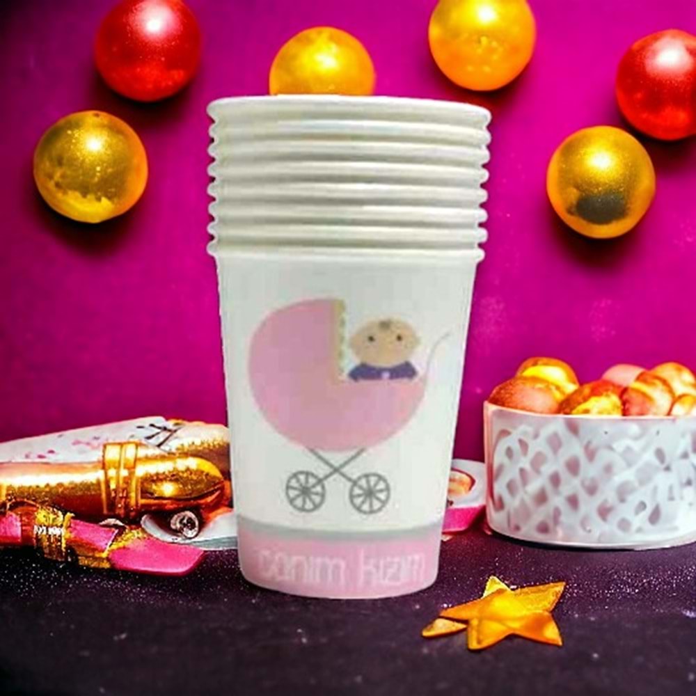 KARTON BARDAK - CANIM KIZIM PEMBE - 8 OZ - 8 Lİ