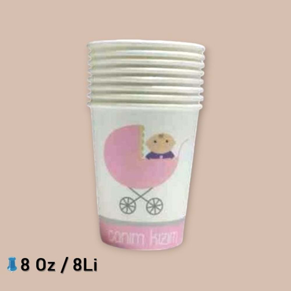 KARTON BARDAK - CANIM KIZIM PEMBE - 8 OZ - 8 Lİ