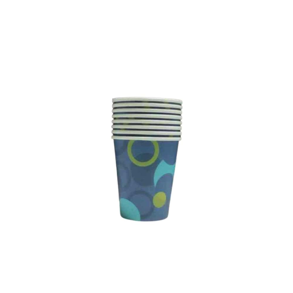 KARTON BARDAK - LACİVERT MAVİ YEŞİL DESENLİ - 8 OZ - 8 Lİ