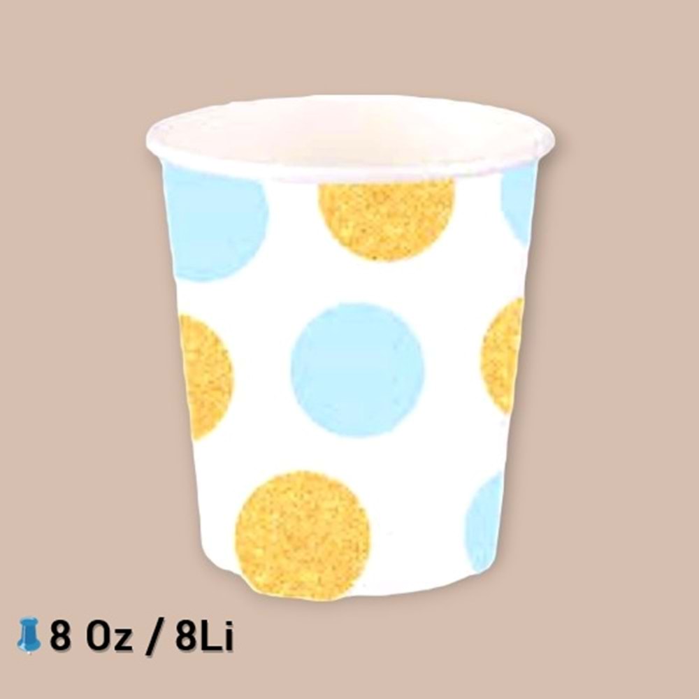 KARTON BARDAK - A. MAVİ ALTIN PUANTİYELİ - 8 OZ - 8Lİ