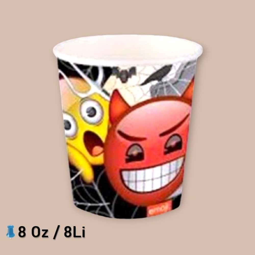 KARTON BARDAK - EMOJİ KORKU - 8 OZ - 8Lİ