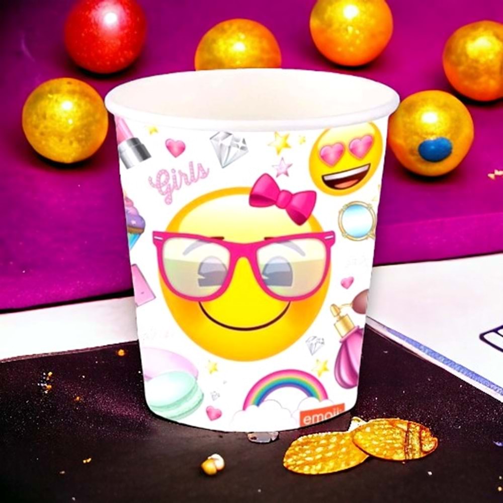 KARTON BARDAK - SÜSLÜ EMOJİ - 8 OZ - 8Lİ