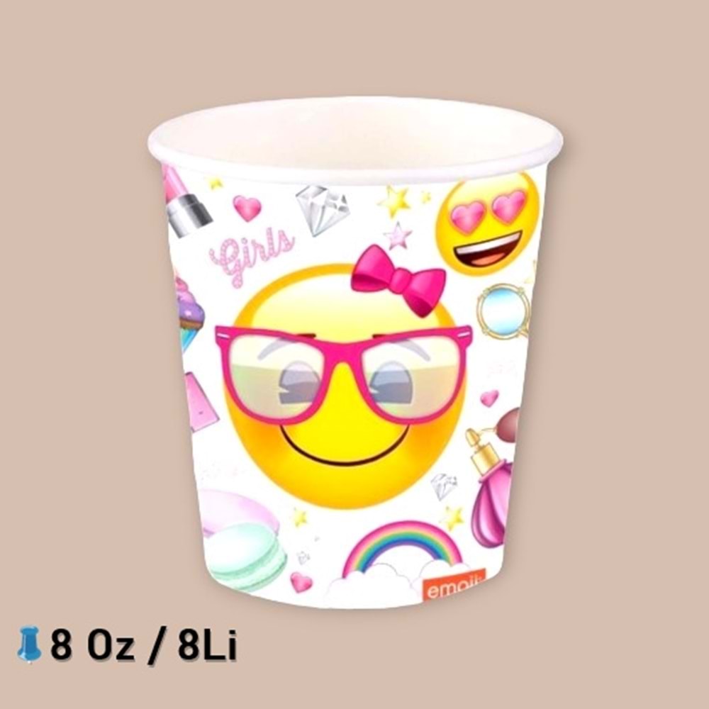 KARTON BARDAK - SÜSLÜ EMOJİ - 8 OZ - 8Lİ