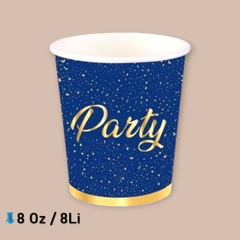 KARTON BARDAK - PARTİ ZAMANI LACİVERT - 8 OZ - 8Lİ