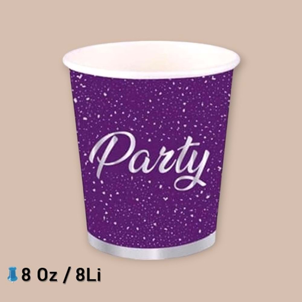 KARTON BARDAK - PARTİ ZAMANI MOR - 8 OZ - 8Lİ