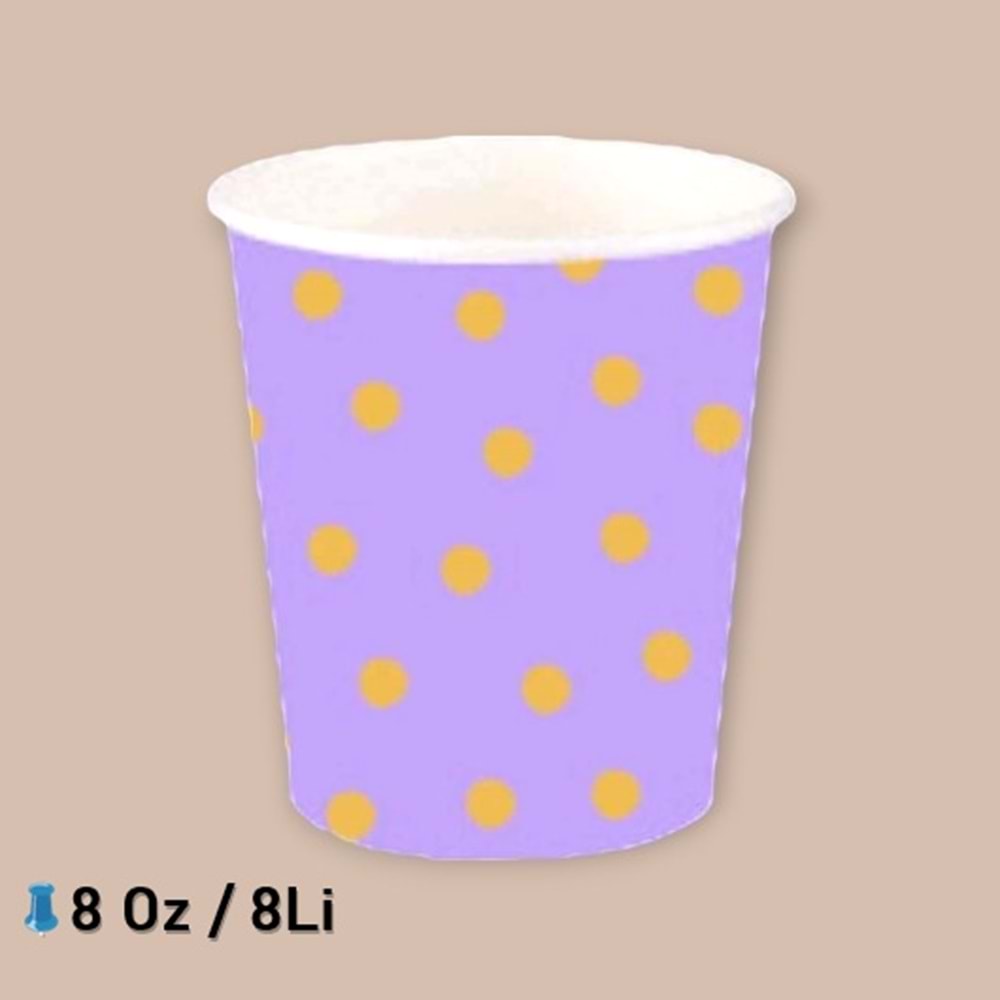 KARTON BARDAK - PASTEL DÜŞLER LİLA - 8 OZ - 8Lİ