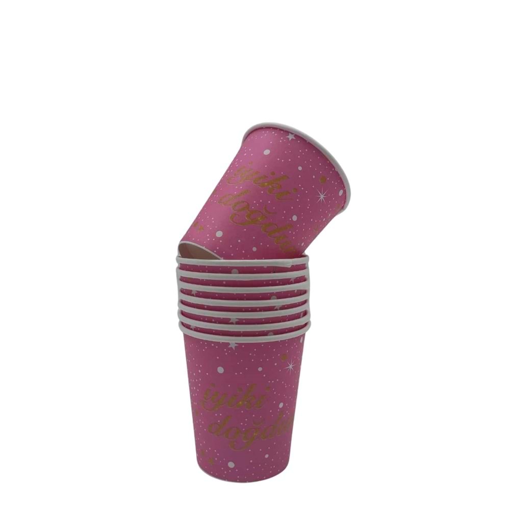 KARTON BARDAK - İYİ Kİ DOĞDUN PEMBE GOLD - 8 OZ