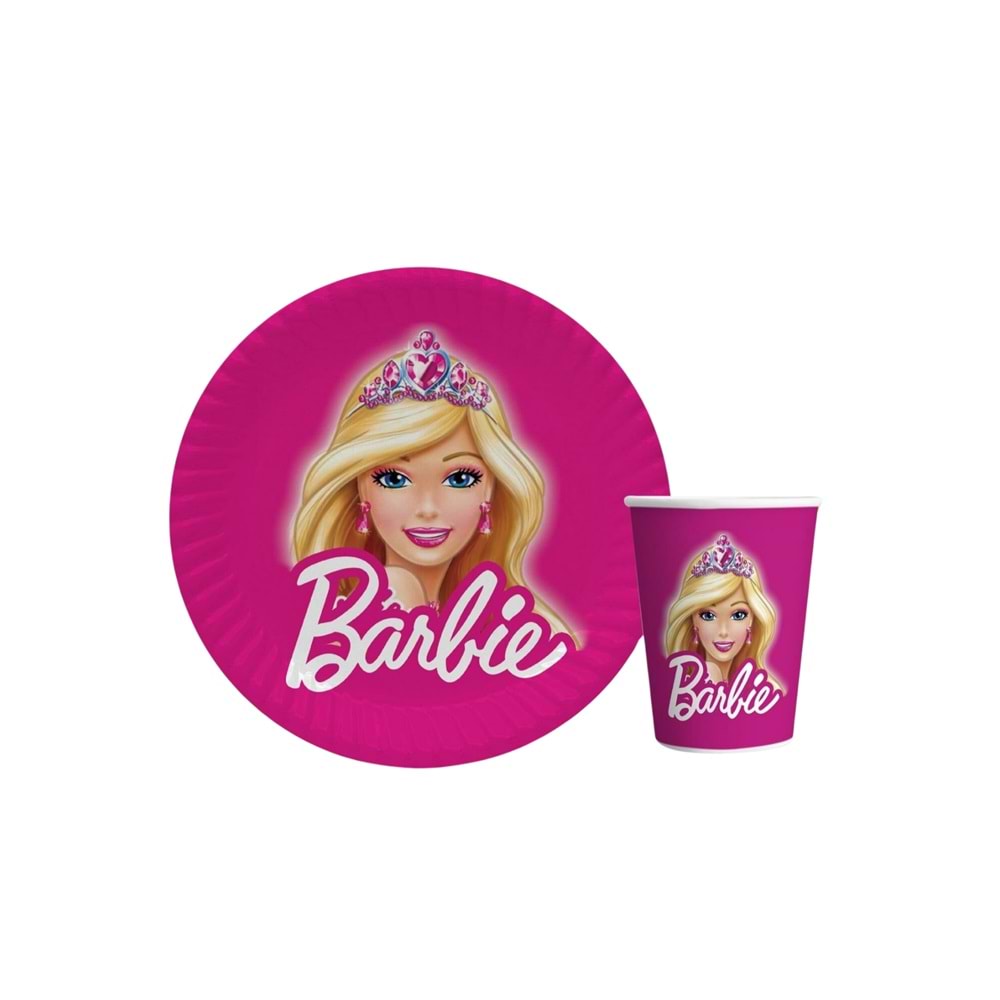 BARBİE DOĞUM GÜNÜ KARTON TABAK 8Lİ - BARBIE - 23 CM