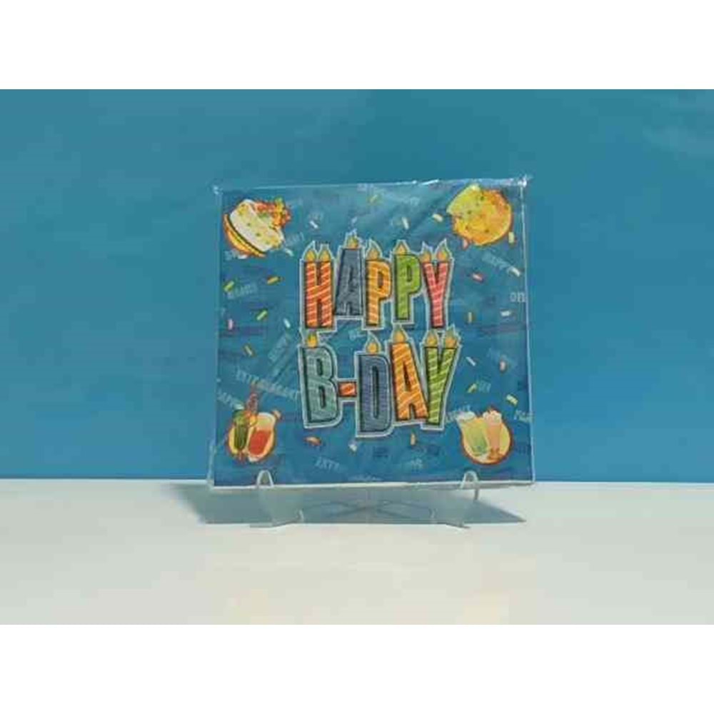 KAĞIT PEÇETE 33x33 CM - HAPPY BİRTHDAY MAVİ - 20 Lİ