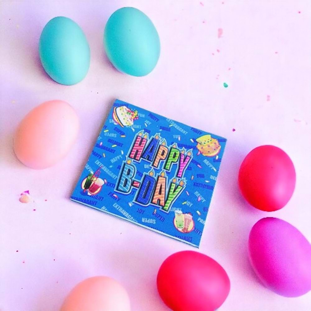 KAĞIT PEÇETE 33x33 CM - HAPPY BİRTHDAY MAVİ - 20 Lİ