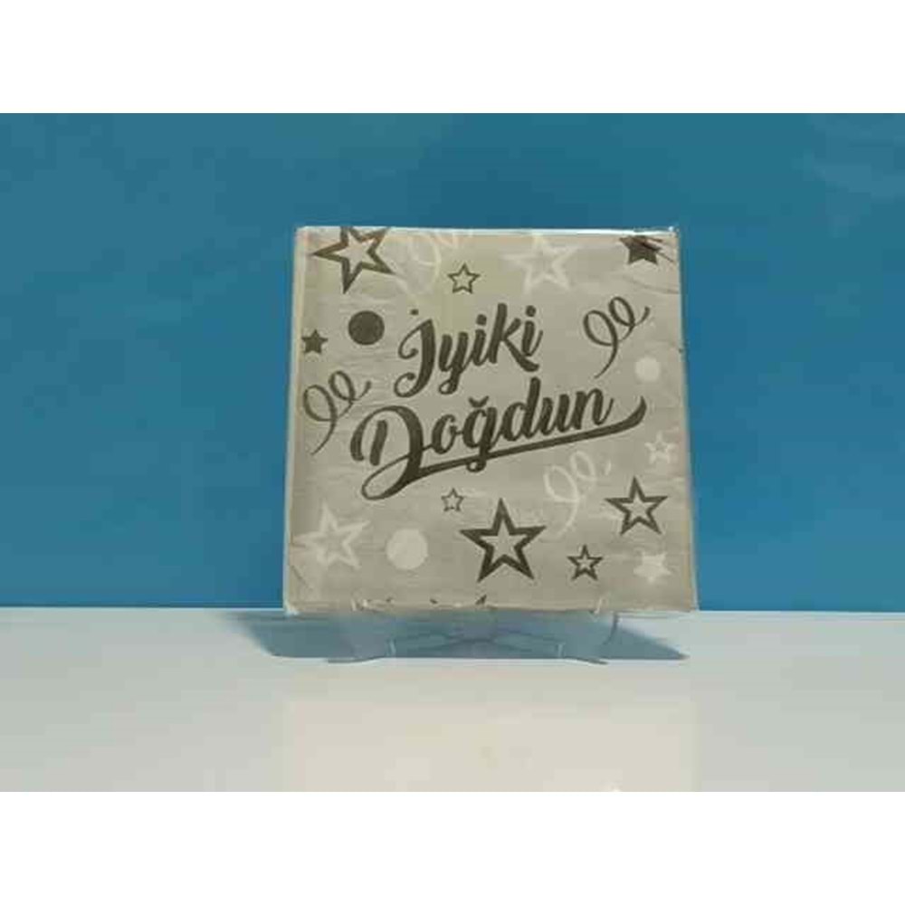 KAĞIT PEÇETE 33x33 CM - İYİ Kİ DOĞDUN GÜMÜŞ - 20 Lİ