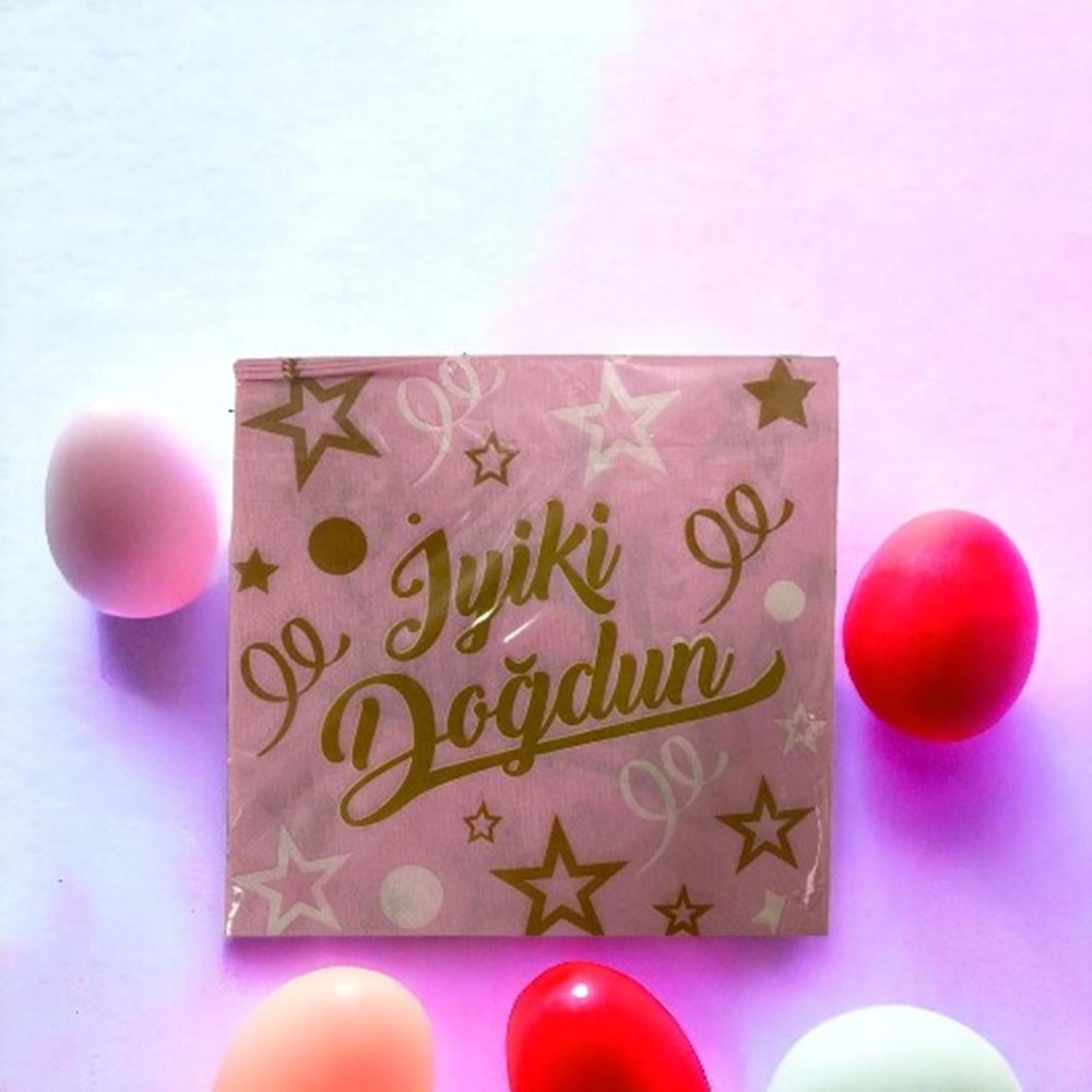 KAĞIT PEÇETE 33x33 CM - İYİ Kİ DOĞDUN PEMBE - 20 Lİ