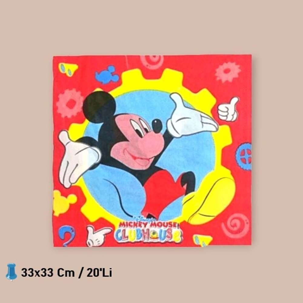 KAĞIT PEÇETE 33x33 CM - MİCKEY MOUSE - 20 Lİ