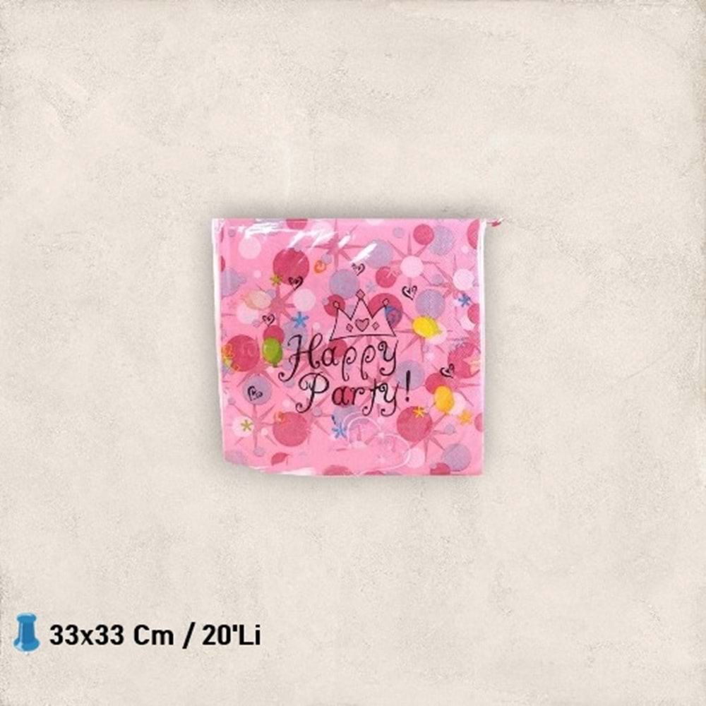 KAĞIT PEÇETE 33x33 CM - PEMBE HAPPY PARTY - 20 Lİ