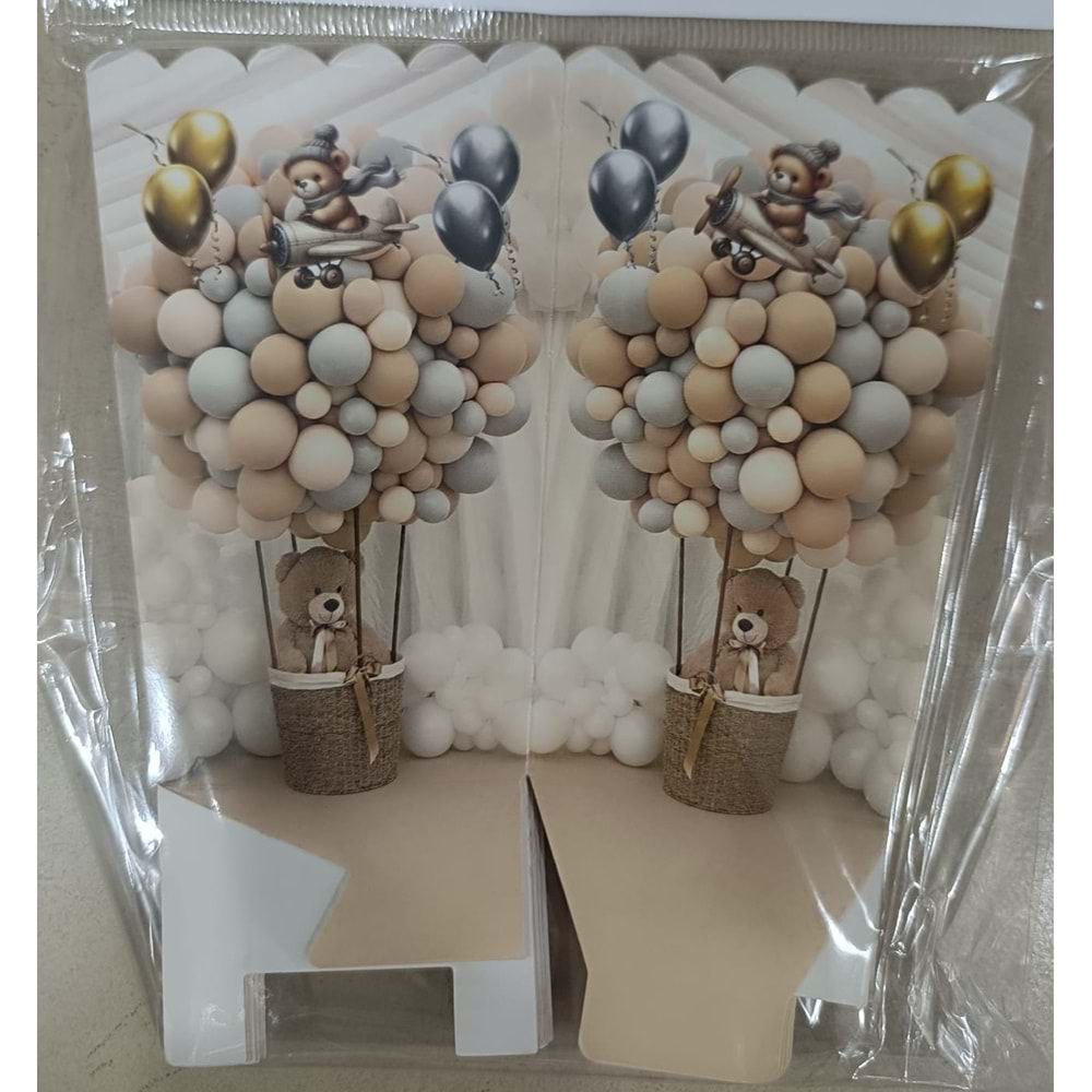 MISIR KUTUSU - 8Lİ - BALONLU AYICIK - 15X15 CM