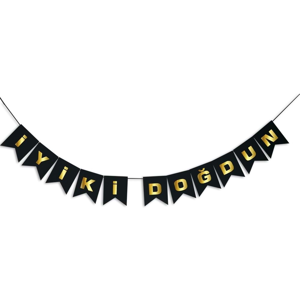 İYİ Kİ DOĞDUN BANNER - SİYAH ALTIN - 15X17 CM