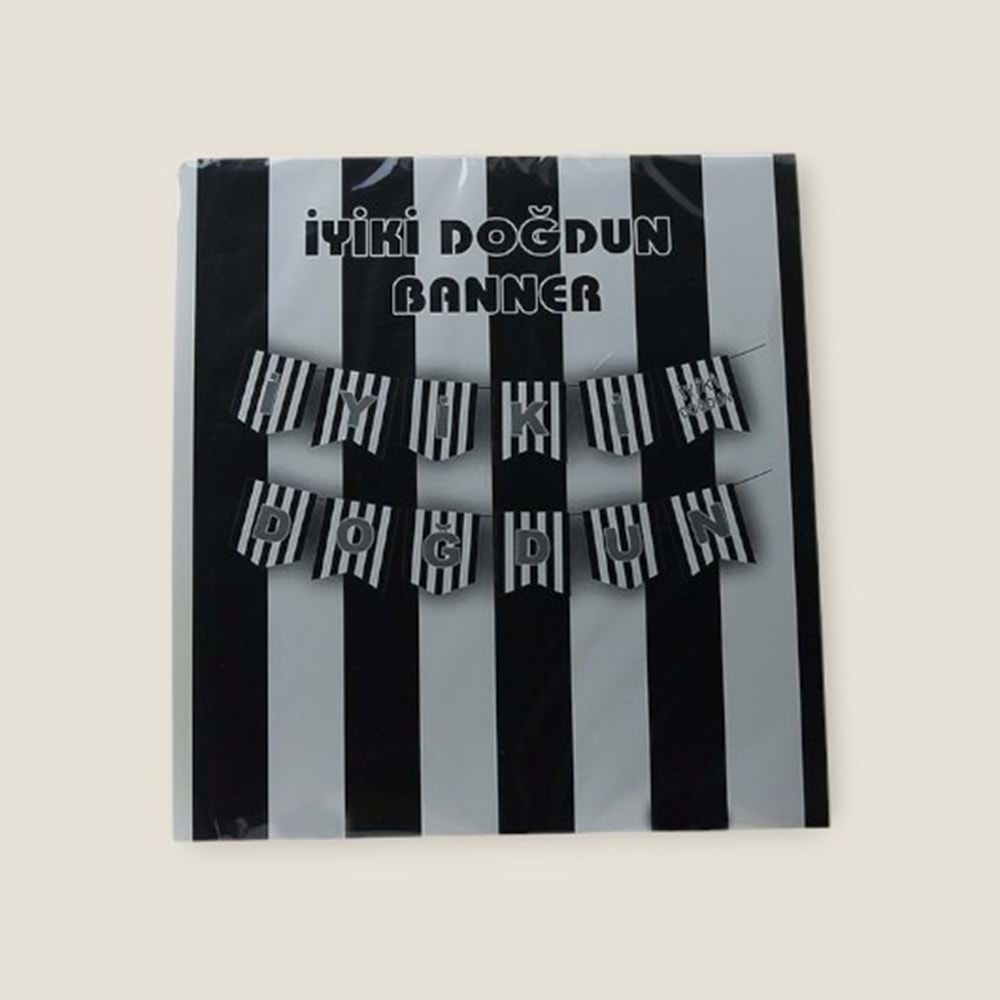 İYİ Kİ DOĞDUN BANNER - SİYAH BEYAZ - 15X17 CM