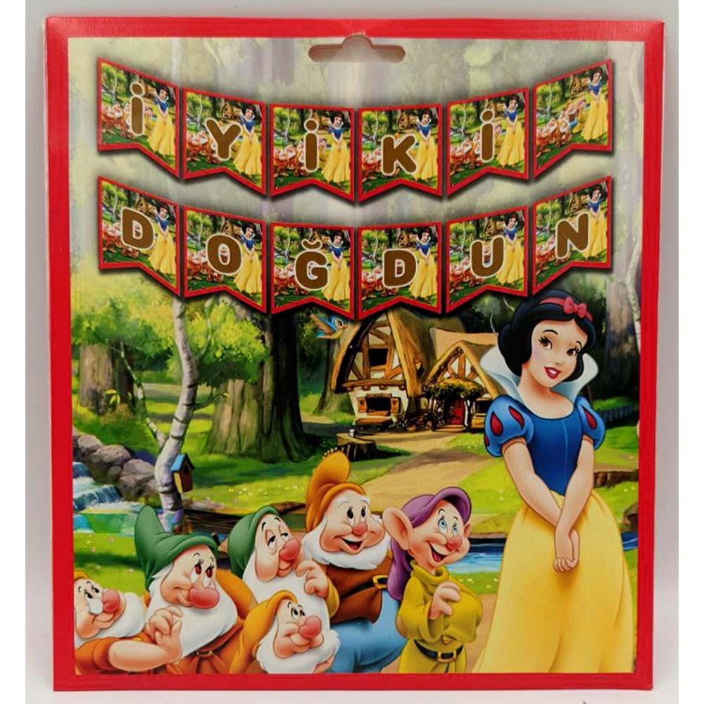 İYİ Kİ DOĞDUN BANNER - PAMUK PRENSES VE 7 CÜCELER - 15X17 CM
