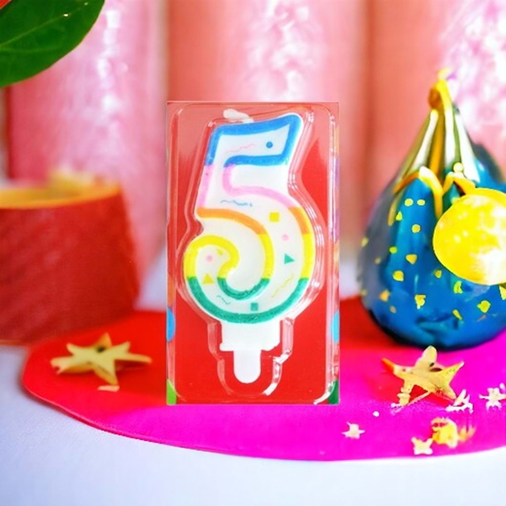 RAKAM MUM - RENKLİ - 5 RAKAM - 3X7 CM