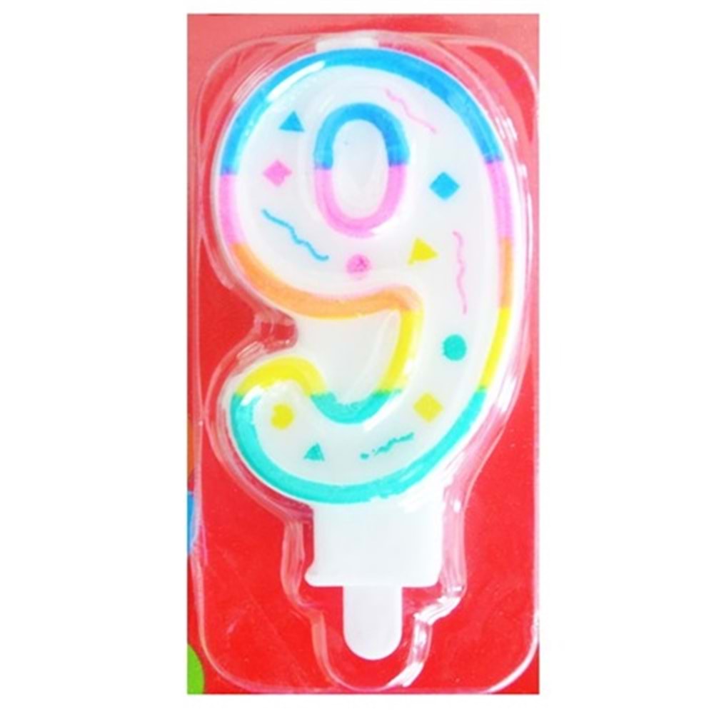 RAKAM MUM - RENKLİ - 9 RAKAM - 3X7 CM