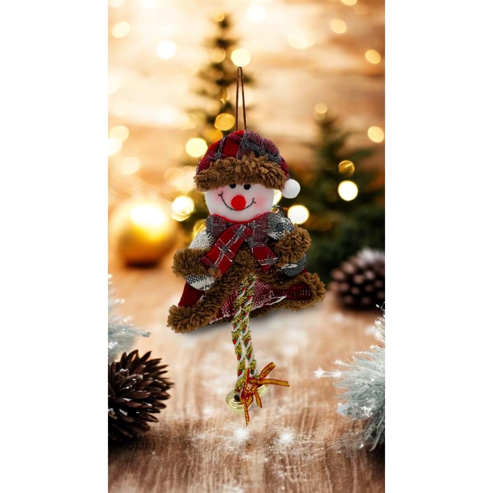 Noel Temalı Asılabilir Çanlı Kardan Adam Süsü - 15 cm