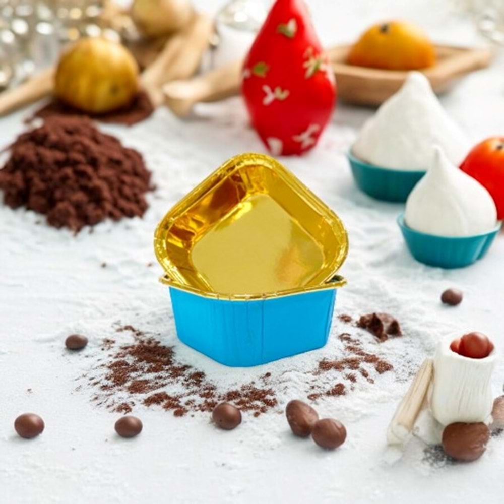 MUFFİN KEK KAPSÜLÜ - 25Lİ - KARE - MAVİ İÇİ GOLD