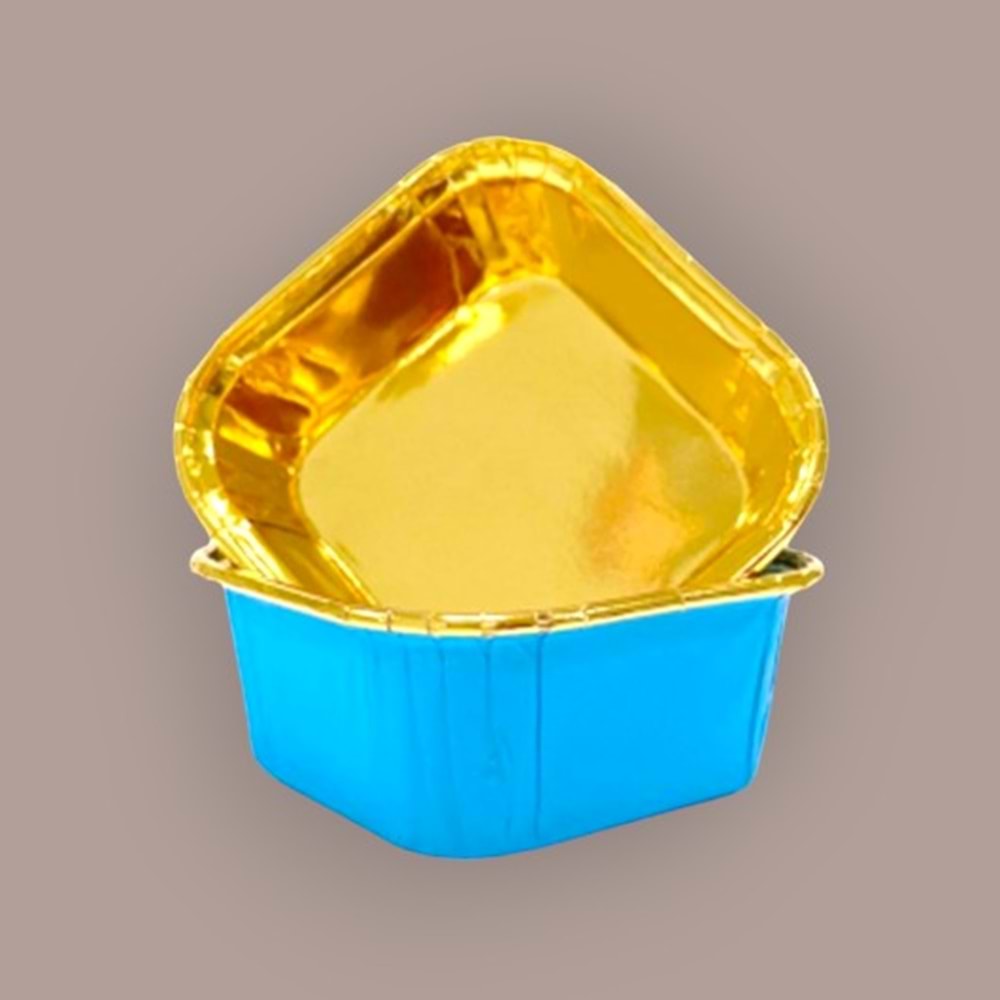 MUFFİN KEK KAPSÜLÜ - 25Lİ - KARE - MAVİ İÇİ GOLD