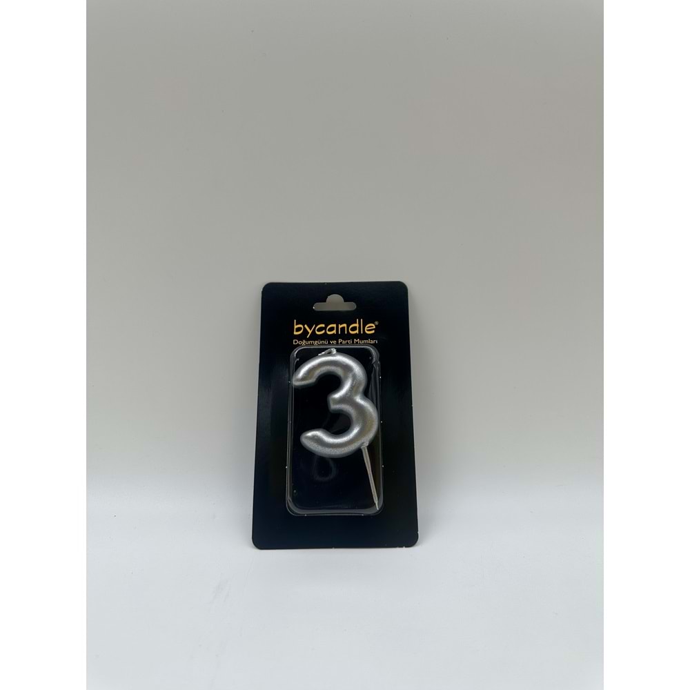 BYCANDLE - RAKAM MUM - 3 - GÜMÜŞ - 6 CM