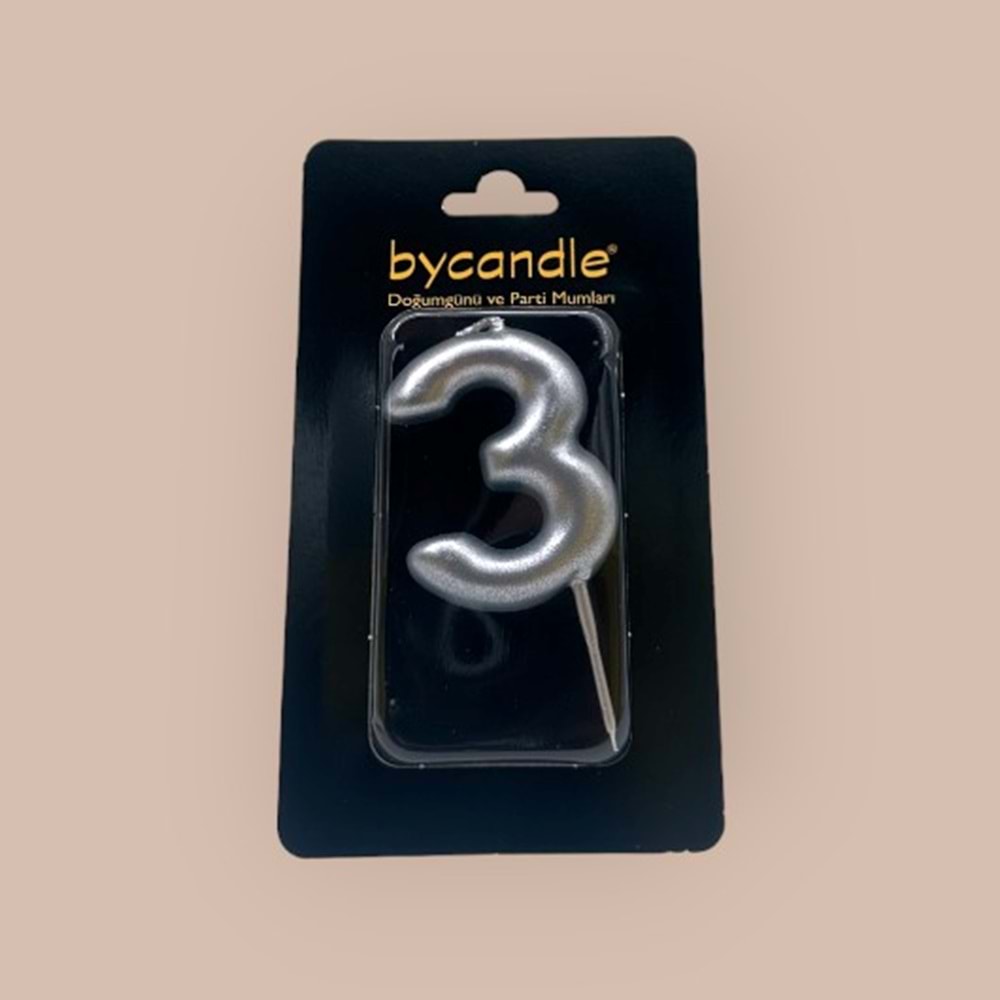 BYCANDLE - RAKAM MUM - 3 - GÜMÜŞ - 6 CM