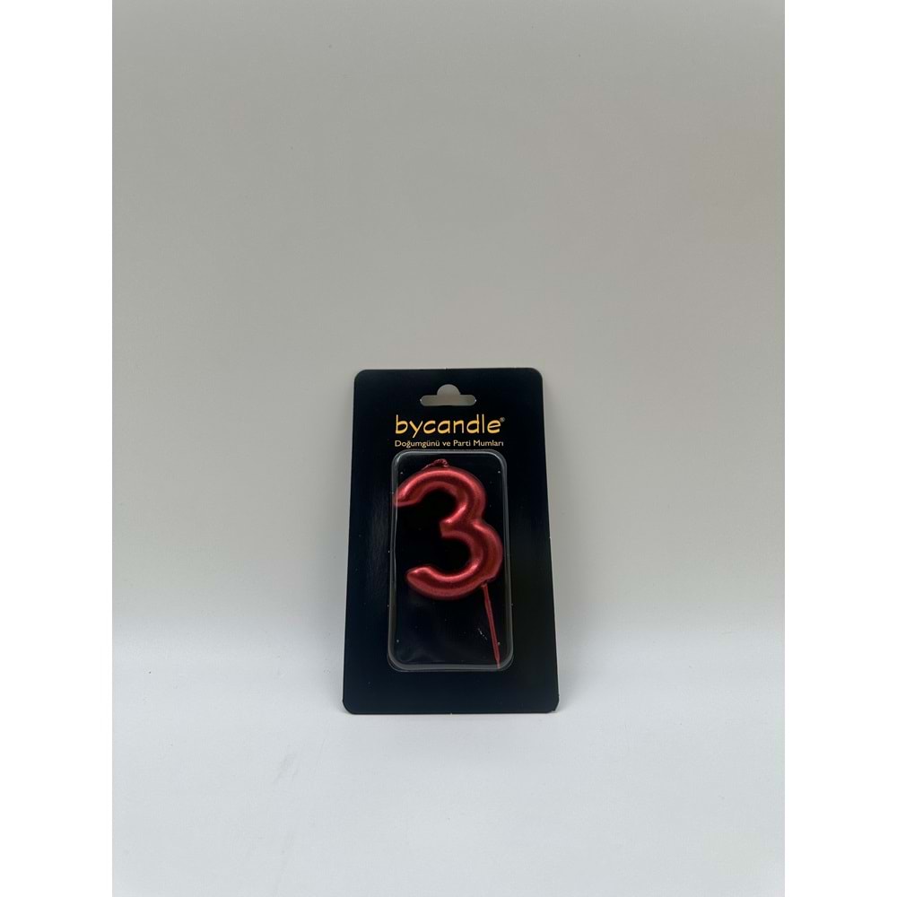 BYCANDLE - RAKAM MUM - 3 - KIRMIZI - 6 CM