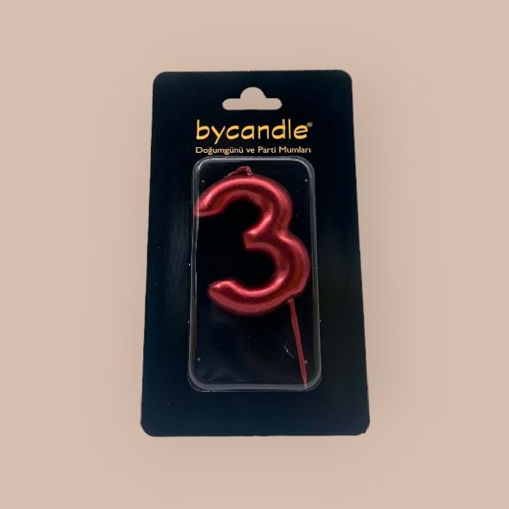 BYCANDLE - RAKAM MUM - 3 - KIRMIZI - 6 CM
