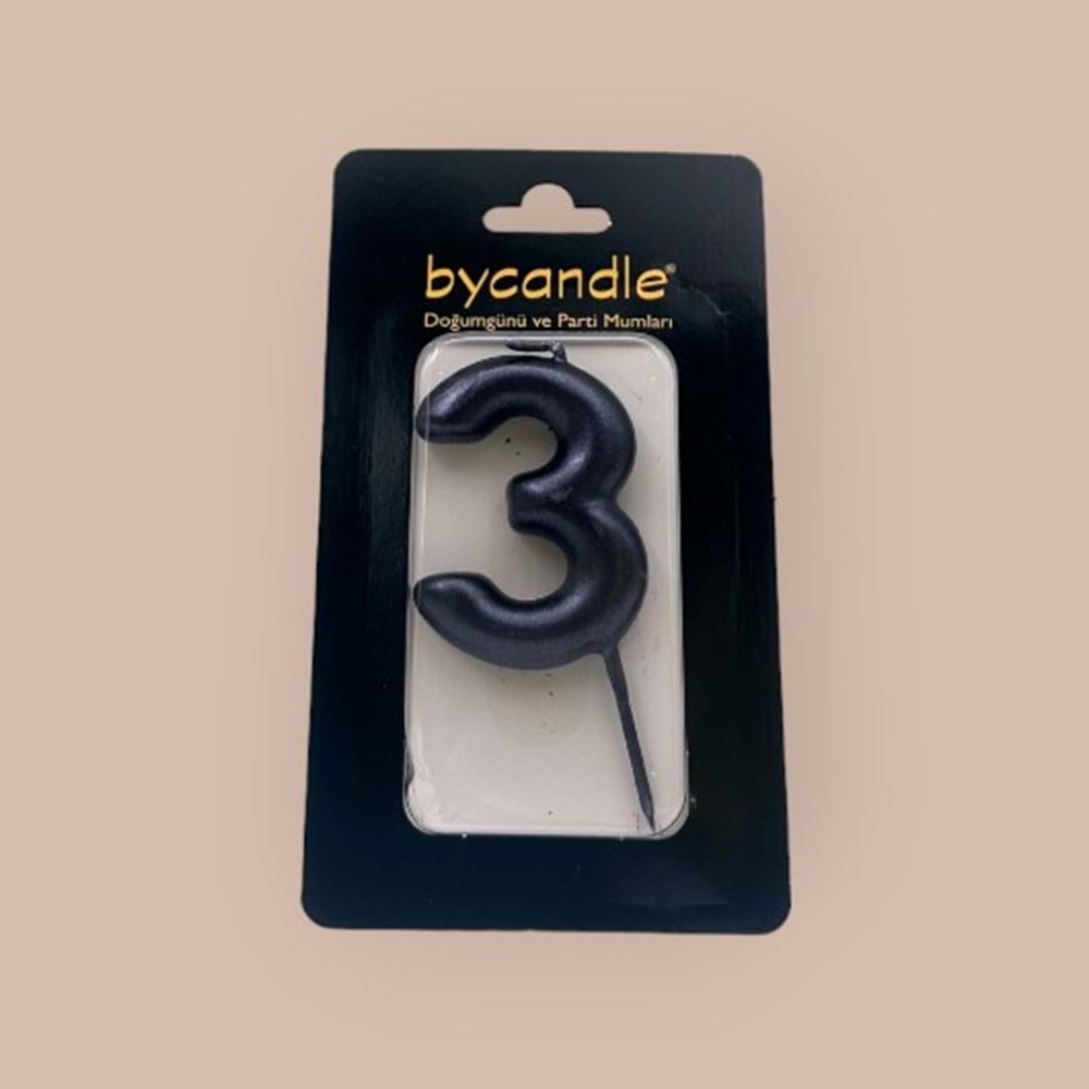 BYCANDLE - RAKAM MUM - 3 - SİYAH - 6 CM
