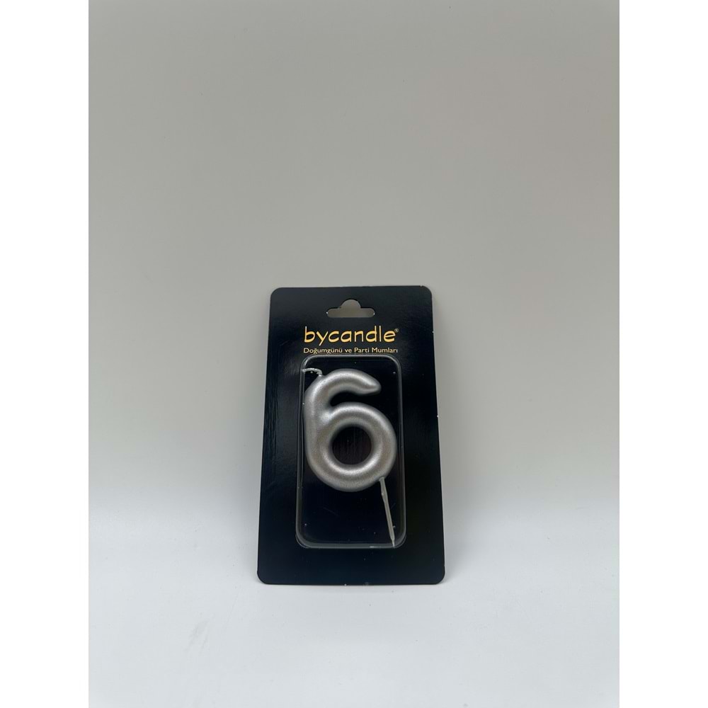 BYCANDLE - RAKAM MUM - 6 - GÜMÜŞ - 6 CM