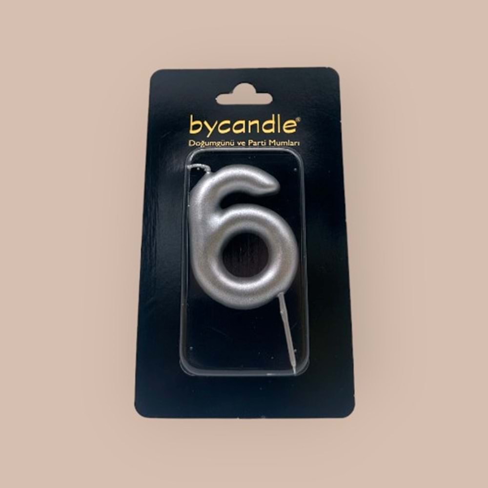 BYCANDLE - RAKAM MUM - 6 - GÜMÜŞ - 6 CM