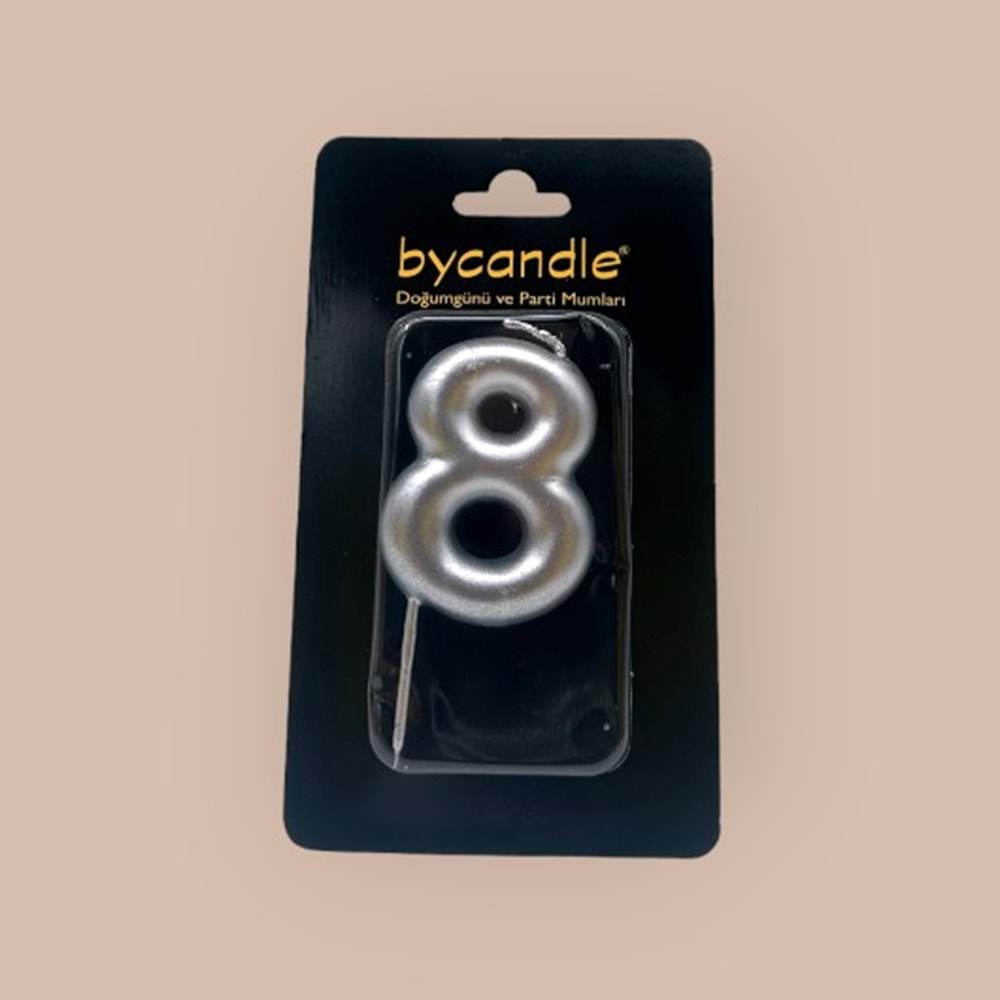 BYCANDLE - RAKAM MUM - 8 - GÜMÜŞ - 6 CM