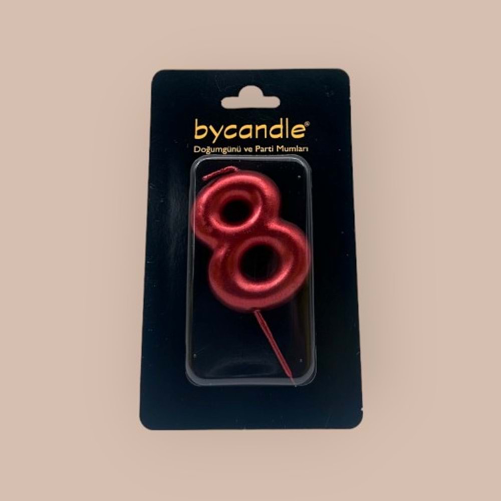 BYCANDLE - RAKAM MUM - 8 - KIRMIZI - 6 CM